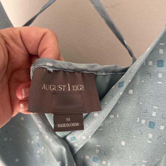 August 1 Eight Sleeveless Satin Faux Wrap Dress Large Mint Green Print Size Med - Picture 4 of 6